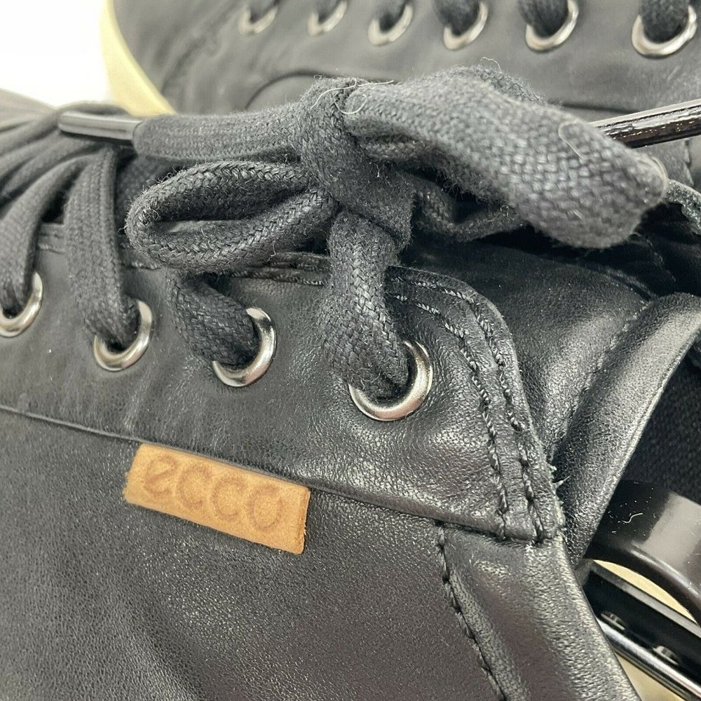 ECCO Shoes Mens Sz 10.5 Black Sneaker Luxury Soft Leather Danish Design Comfort - Picture 7 of 9